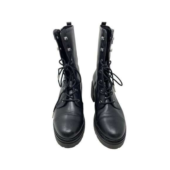 MICHAEL Michael Kors Womens Black Combat Boots Size 7.5 Lace Up Side Zip Logo - Picture 2 of 11